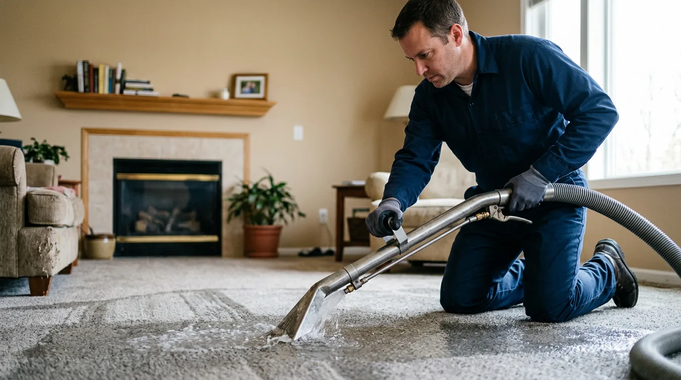 Water damage restoration technician working near Huntsville, AR